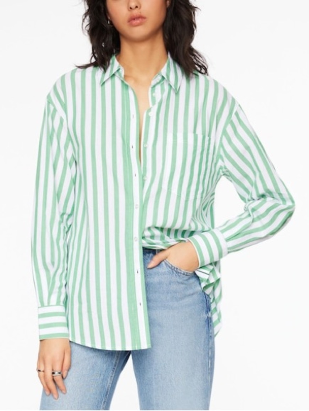 Dynamite Green & White Striped Button-Down Shirt - Picture 1 of 6
